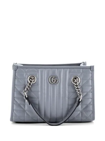Pre-owned Gucci Gg Marmont Aria Chain Shopping Mixed Matelasse Leather Small Tote Bag In Gray