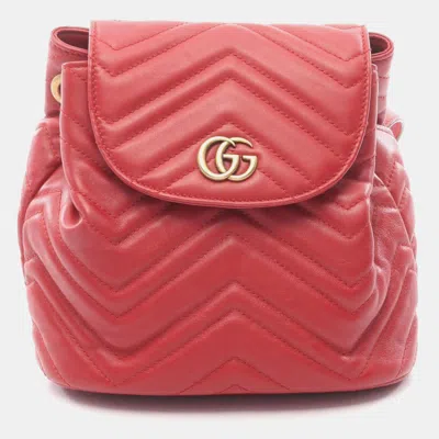Pre-owned Gucci Gg Marmont Backpack Leather Red