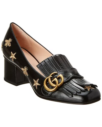 Gucci Gg Marmont Bee & Stars Embroidered Leather Pump In Black