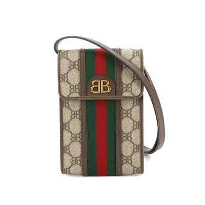 Pre-owned Gucci Gg Marmont Beige Brown Pvc Leather Pouch Shoulder Bag () In Multi