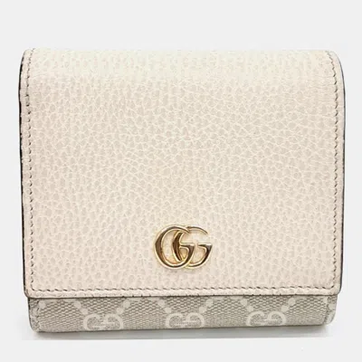 Pre-owned Gucci Gg Marmont Beige Leather Half Wallet (598587) In Sand