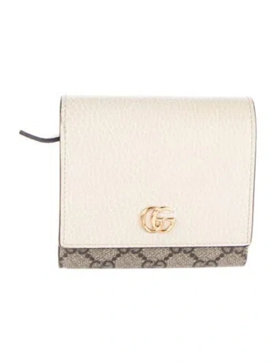 Pre-owned Gucci Gg Marmont Beige Leather Half Wallet Bifold Wallet In Neutral