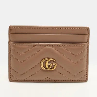 Pre-owned Gucci Gg Marmont Beige Matelassé Leather Card Holder