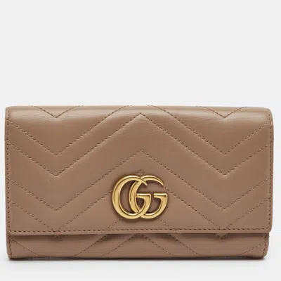 Pre-owned Gucci Gg Marmont Beige Matelassé Leather Continental Wallet