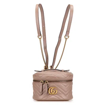 Pre-owned Gucci Gg Marmont Beige Quilting Backpack () In Sand
