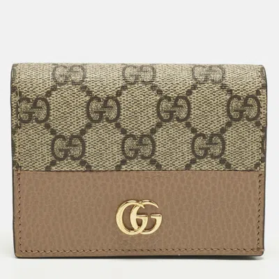 Pre-owned Gucci Gg Marmont Beige/dusty Pink Gg Supreme Canvas And Leather Card Case In Sand