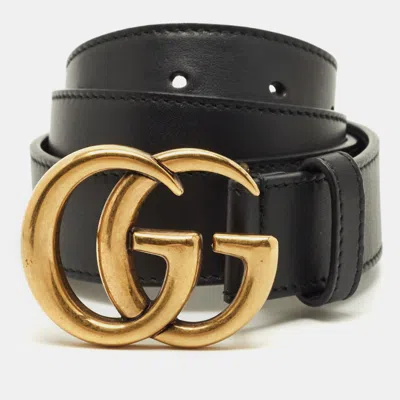 Pre-owned Gucci Gg Marmont Belt 85 Black Leather