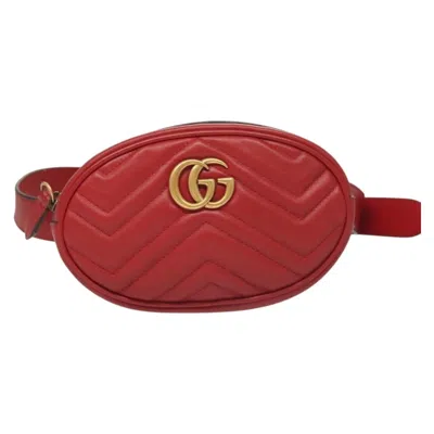 Pre-owned Gucci Gg Marmont Belt Bag Matelasse Leather Red Leather Bag ()
