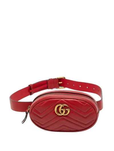Pre-owned Gucci Gg Marmont Belt Bag In Red