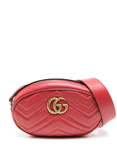 Pre-owned Gucci Gg Marmont Belt Bag In Red
