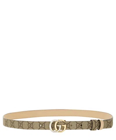 Gucci Gg Marmont Reversible Thin Belt In Beige