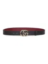 Gucci Black Leather Belt With Bamboo Gg Marmont Buckle In Brown