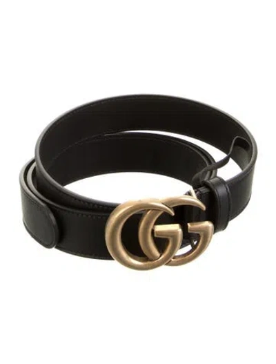 Pre-owned Gucci Gg Marmont Belt Double G Logo Belt In Black