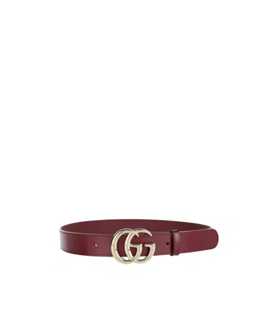 Gucci Gg Marmont Rosso Ancora Leather Belt In Red