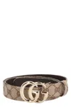 Gucci Gg Marmont Thin Belt In Gg Supreme In Beige