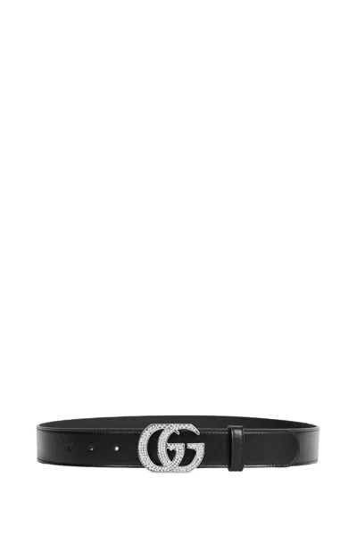 Gucci Gg Marmont Belt With Crystals In Black