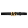 Gucci Gg Marmont Leather Belt With Shiny Buckle In Black