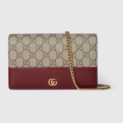 Gucci Gg Marmont Petite Leather Wallet On Chain In Brown