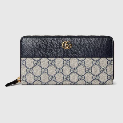 Gucci Gg Marmont Bi-color Zip Around Wallet In Blue