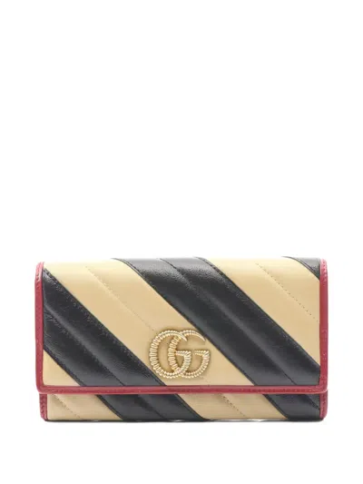 Pre-owned Gucci Gg Marmont Bi-fold Leather Wallet In Neutral