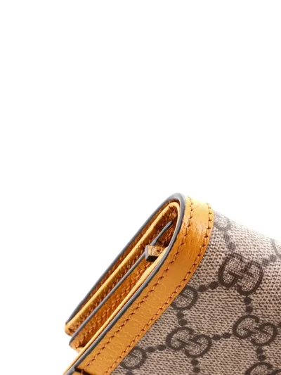 Pre-owned Gucci Gg Marmont Bifold Card Holder Printed Gg Coated Canvas Small Wallets In Orange