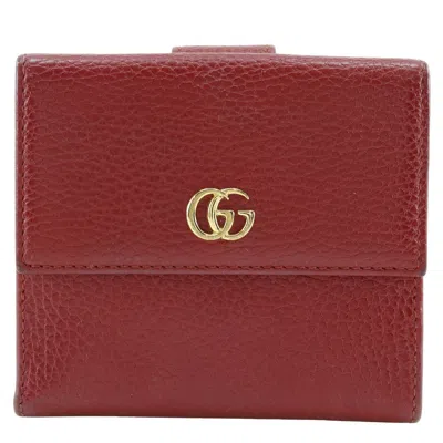 Pre-owned Gucci Gg Marmont Bifold Wallet Leather Red Leather Wallets Accessory ()