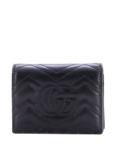 Pre-owned Gucci Gg Marmont Bifold Wallet Matelasse Leather Small Wallets In Black