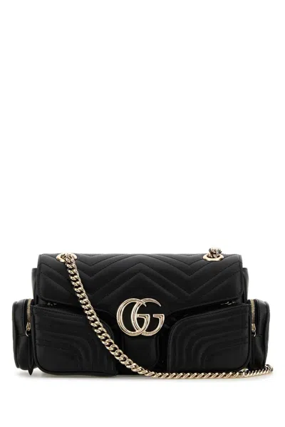 Gucci Gg Marmont Foldover Top Small Shoulder Bag In Black