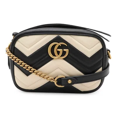 Pre-owned Gucci Gg Marmont Black Ivory Leather Pochette Shoulder Bag ()