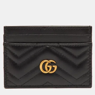 Pre-owned Gucci Gg Marmont Black Leather Card Case