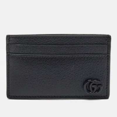 Pre-owned Gucci Gg Marmont Black Leather Card Holder