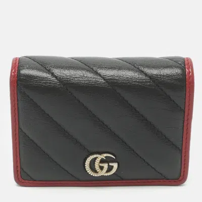 Pre-owned Gucci Gg Marmont Black Leather Compact Wallet