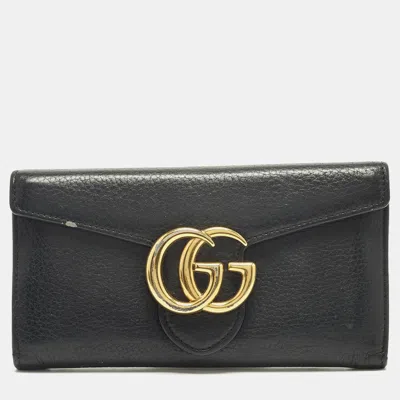Pre-owned Gucci Gg Marmont Black Leather Flap Continental Wallet