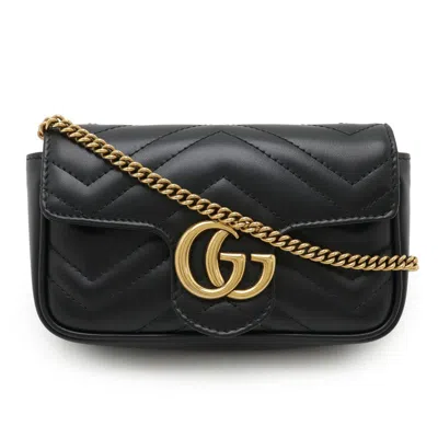 Pre-owned Gucci Gg Marmont Black Leather Pochette Shoulder Bag ()