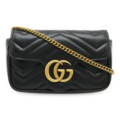 Pre-owned Gucci Gg Marmont Black Leather Pochette Shoulder Bag ()