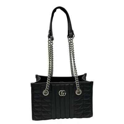Pre-owned Gucci Gg Marmont Black Leather Tote Bag ()