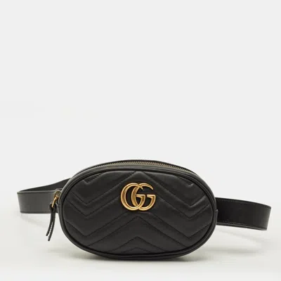 Pre-owned Gucci Gg Marmont Black Matelassé Leather Belt Bag