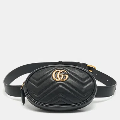 Pre-owned Gucci Gg Marmont Black Matelassé Leather Belt Bag
