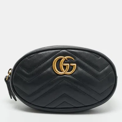 Pre-owned Gucci Gg Marmont Black Matelassé Leather Belt Bag