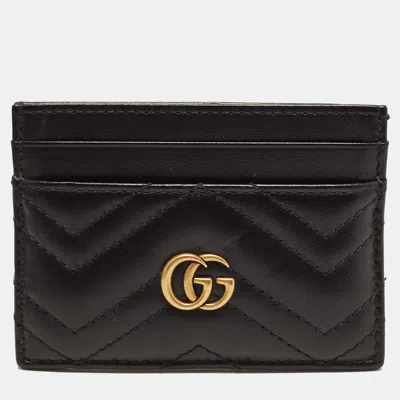 Pre-owned Gucci Gg Marmont Black Matelassé Leather Card Holder