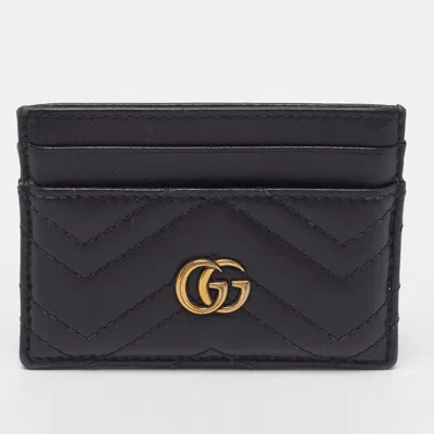 Pre-owned Gucci Gg Marmont Black Matelassé Leather Card Holder