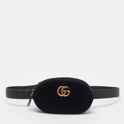 Pre-owned Gucci Gg Marmont Black Matelassé Velvet Belt Bag