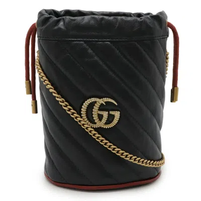 Pre-owned Gucci Gg Marmont Black Red Color Leather Shoulder Bag ()