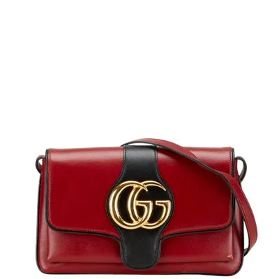 Pre-owned Gucci Gg Marmont Black Red Color Leather Shoulder Bag () In Multi
