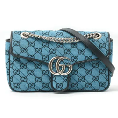 Pre-owned Gucci Gg Marmont Blue Canvas Shoulder Bag ()