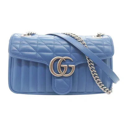 Pre-owned Gucci Gg Marmont Blue Light Blue Leather Shoulder Bag ()