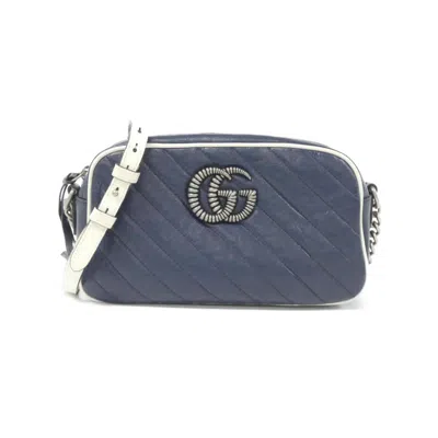 Pre-owned Gucci Gg Marmont Blue White Leather Shoulder Bag ()