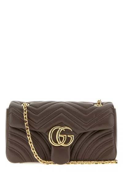 Gucci Mud Nappa Leather Medium Gg Marmont Shoulder Bag Toasted Borse A Tracolla In Brown