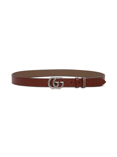 Gucci Gg Marmont Brown Grained Leather Reversible Belt  Man