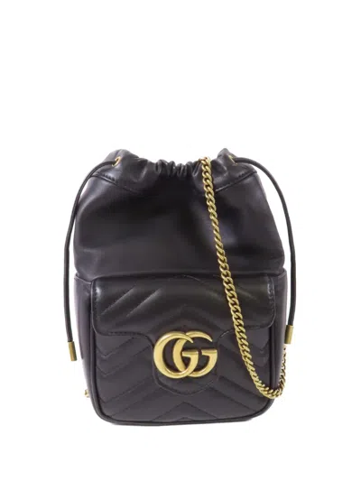 Pre-owned Gucci Gg Marmont Bucket Bag In Black
